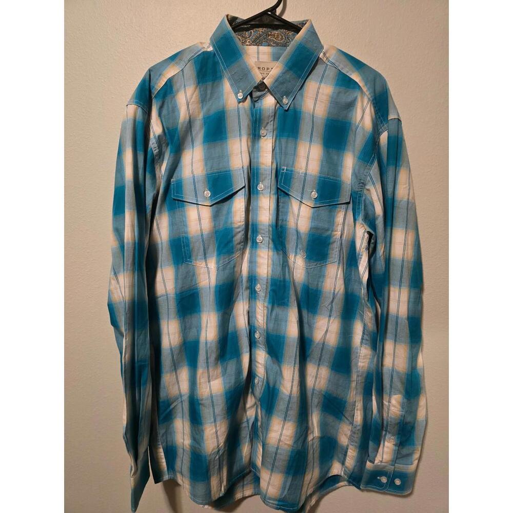 Roper Teal/Cream Plaid  Long Sleeve Button Down (MT)